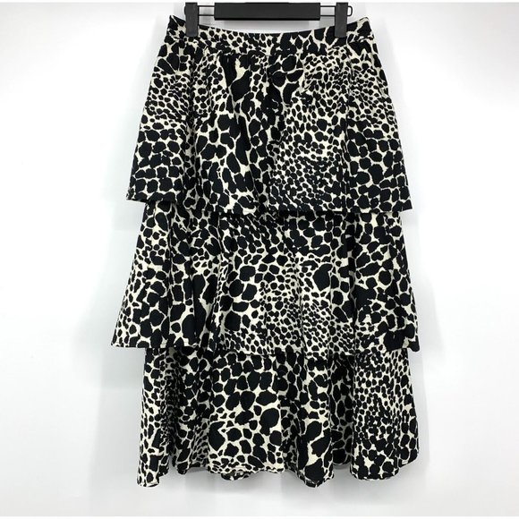 Who What Wear Dresses & Skirts - Who What Wear Skirt Tiered Ruffle Midi Animal Print Black Beige